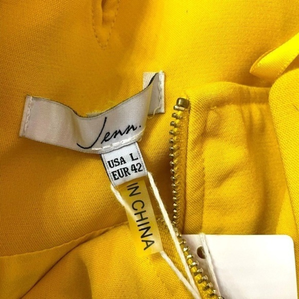 Jenn Yellow Belted Pencil Skirt Front Zip Midi Knee Length Size L - Picture 4 of 4